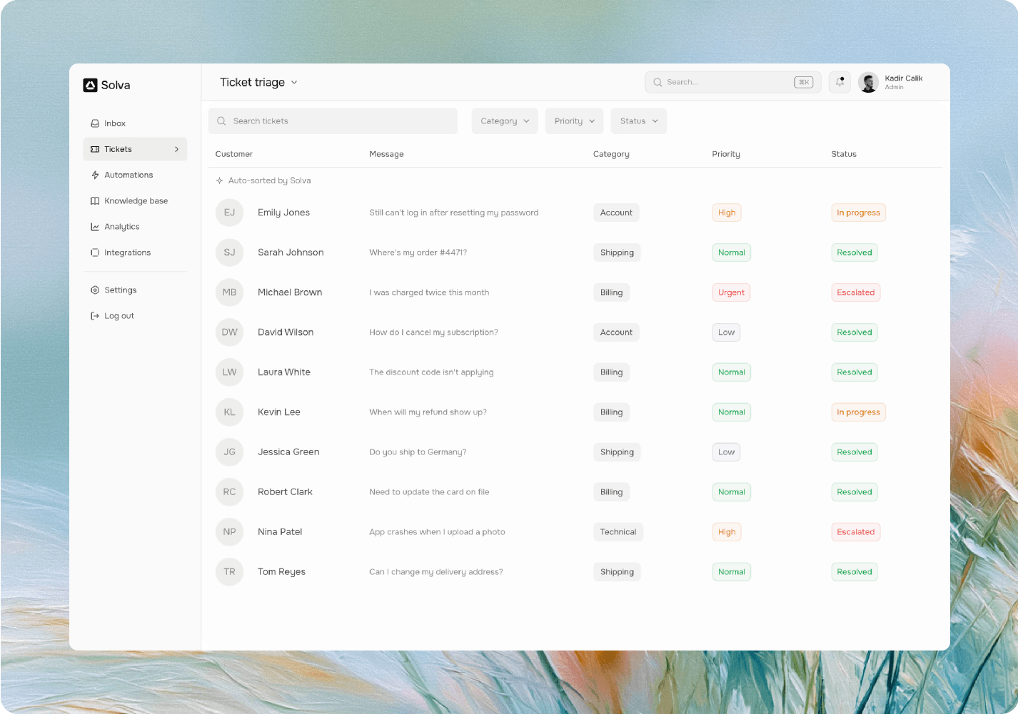 Silver inbox with tickets automatically categorized and prioritized