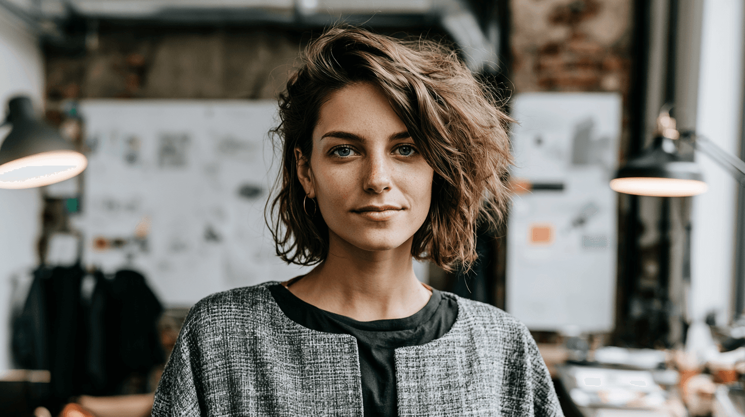 Woman with short hair in a creative workspace